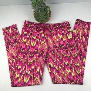 REEBOK PINK MULTI COLOR LEGGINGS ATHLETIC RUNNING
